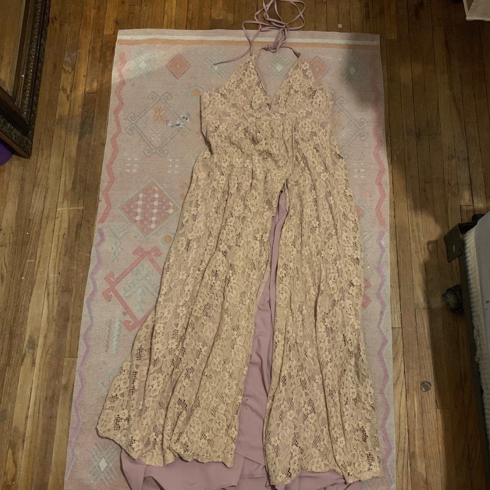 cottagecore/boho long lace & silk (cut-out) dress. never worn